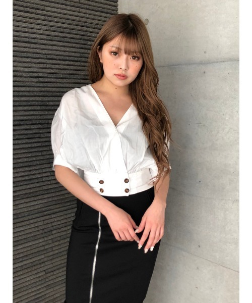 ENVYM（アンビー）の「ダブルボタンギャザーＢｌｏｕｓｅ（シャツ/ブラウス・レディース・ホワイト/ブラック/ベージュ/レオパード/パイソン・FREE）」の12枚目の写真