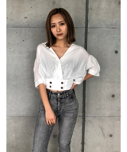 ENVYM（アンビー）の「ダブルボタンギャザーＢｌｏｕｓｅ（シャツ/ブラウス・レディース・ホワイト/ブラック/ベージュ/レオパード/パイソン・FREE）」の13枚目の写真