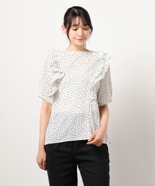 CHILLE(チル)の「前後2WAYドット5分袖ブラウス(シャツ/ブラウス・レディース・ホワイト/ラベンダー・FREE)」の14枚目の写真