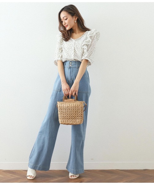 CHILLE(チル)の「前後2WAYドット5分袖ブラウス(シャツ/ブラウス・レディース・ホワイト/ラベンダー・FREE)」の5枚目の写真