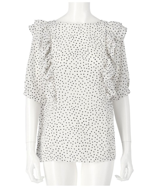 CHILLE(チル)の「前後2WAYドット5分袖ブラウス(シャツ/ブラウス・レディース・ホワイト/ラベンダー・FREE)」の3枚目の写真