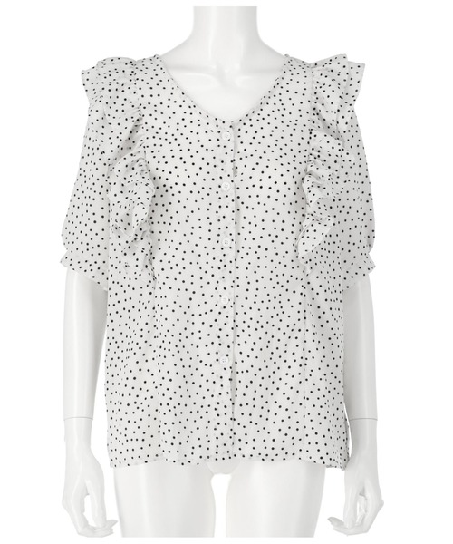 CHILLE(チル)の「前後2WAYドット5分袖ブラウス(シャツ/ブラウス・レディース・ホワイト/ラベンダー・FREE)」の9枚目の写真