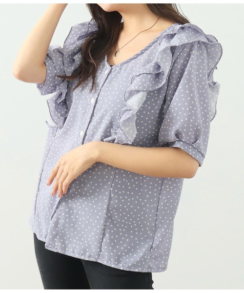 CHILLE(チル)の「前後2WAYドット5分袖ブラウス(シャツ/ブラウス・レディース・ホワイト/ラベンダー・FREE)」の17枚目の写真