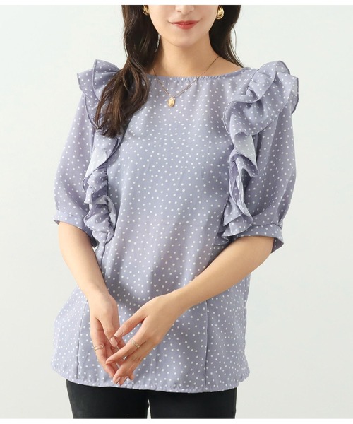 CHILLE(チル)の「前後2WAYドット5分袖ブラウス(シャツ/ブラウス・レディース・ホワイト/ラベンダー・FREE)」の15枚目の写真