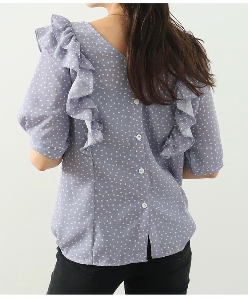 CHILLE(チル)の「前後2WAYドット5分袖ブラウス(シャツ/ブラウス・レディース・ホワイト/ラベンダー・FREE)」の16枚目の写真