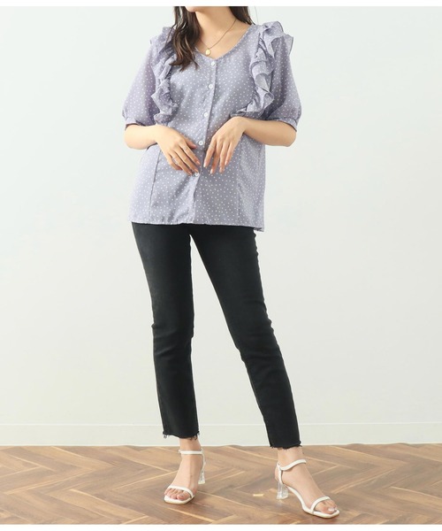 CHILLE(チル)の「前後2WAYドット5分袖ブラウス(シャツ/ブラウス・レディース・ホワイト/ラベンダー・FREE)」の18枚目の写真