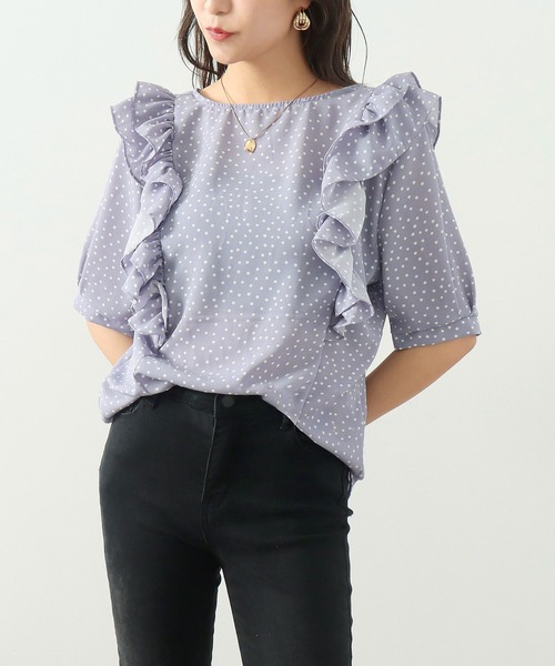 CHILLE(チル)の「前後2WAYドット5分袖ブラウス(シャツ/ブラウス・レディース・ホワイト/ラベンダー・FREE)」の20枚目の写真