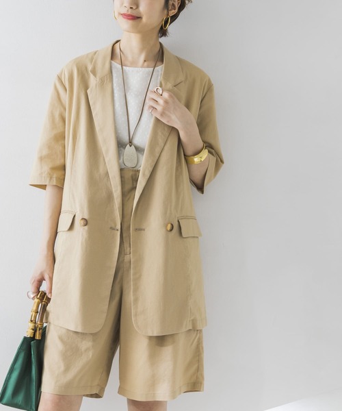 URBAN RESEARCH（アーバンリサーチ）の「リネン混ハーフスリーブジャケット（その他アウター・レディース・ベージュ/ライトカーキ・FREE）」の2枚目の写真