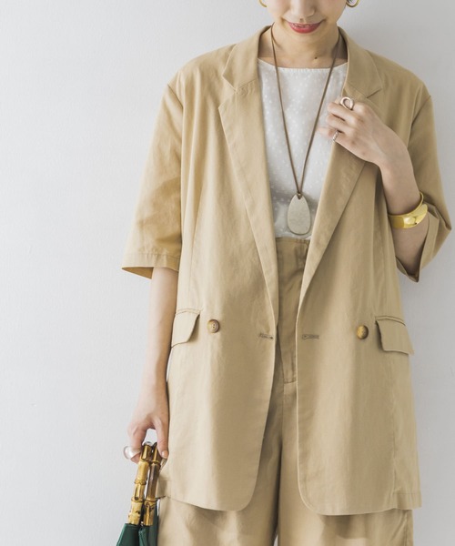URBAN RESEARCH（アーバンリサーチ）の「リネン混ハーフスリーブジャケット（その他アウター・レディース・ベージュ/ライトカーキ・FREE）」の3枚目の写真