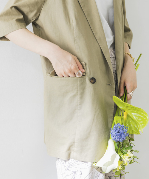 URBAN RESEARCH（アーバンリサーチ）の「リネン混ハーフスリーブジャケット（その他アウター・レディース・ベージュ/ライトカーキ・FREE）」の10枚目の写真