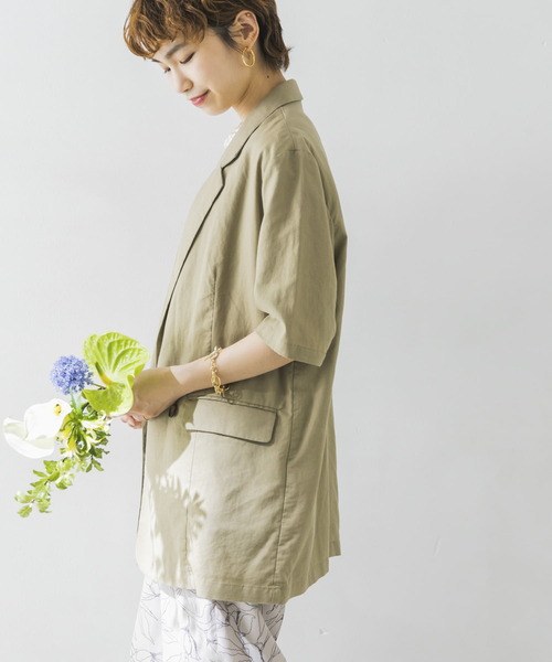 URBAN RESEARCH（アーバンリサーチ）の「リネン混ハーフスリーブジャケット（その他アウター・レディース・ベージュ/ライトカーキ・FREE）」の14枚目の写真