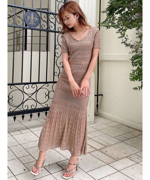 RESEXXY（リゼクシー）の「クロシェニットマーメイドワンピース（ワンピース・レディース・ブラック/ベージュ/ピンク・FREE）」の7枚目の写真