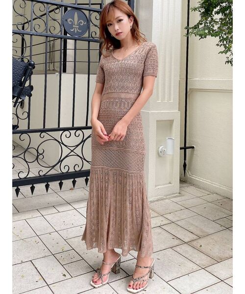 RESEXXY（リゼクシー）の「クロシェニットマーメイドワンピース（ワンピース・レディース・ブラック/ベージュ/ピンク・FREE）」の13枚目の写真