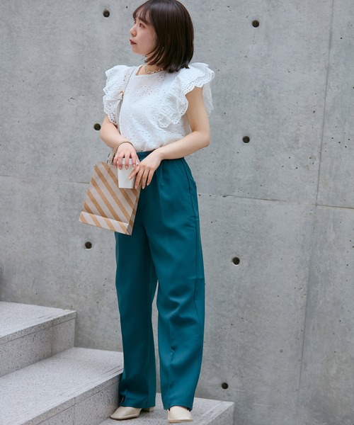 vis-`a-vis(ビサビ)の「【WEB限定】【前後2WAY】コットンレースフリルブラウス(シャツ/ブラウス・レディース・ホワイト/オレンジ/カーキ/ブラック・FREE)」の9枚目の写真