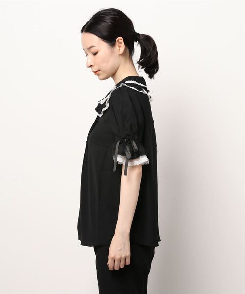 Secret Honey（シークレットハニー）の「ダブルフリルカラーブラウス（シャツ/ブラウス・レディース・グリーン系その他/ブラック/オフホワイト・MEDIUM）」の7枚目の写真