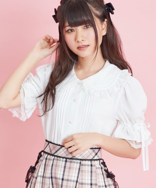 Secret Honey（シークレットハニー）の「ダブルフリルカラーブラウス（シャツ/ブラウス・レディース・グリーン系その他/ブラック/オフホワイト・MEDIUM）」の2枚目の写真