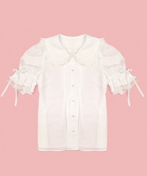 Secret Honey（シークレットハニー）の「ダブルフリルカラーブラウス（シャツ/ブラウス・レディース・グリーン系その他/ブラック/オフホワイト・MEDIUM）」の5枚目の写真