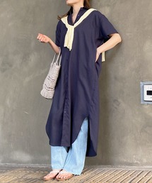 半袖リネンブレンドルーズシャツワンピース