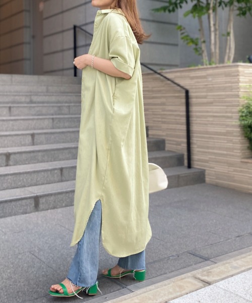 KOBE LETTUCE(コウベレタス)の「半袖リネンブレンドルーズシャツワンピース(シャツワンピース・レディース・ネイビー/オフホワイト/ナチュラル/グリーン系その他/モカ・FREE)」の10枚目の写真