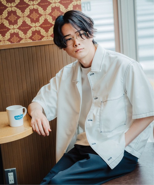 B.C STOCK（ベーセーストック）の「LAUNDRY WORKシャツ（シャツ/ブラウス・メンズ・ホワイト/ブルー系その他・MEDIUM/LARGE）」の2枚目の写真