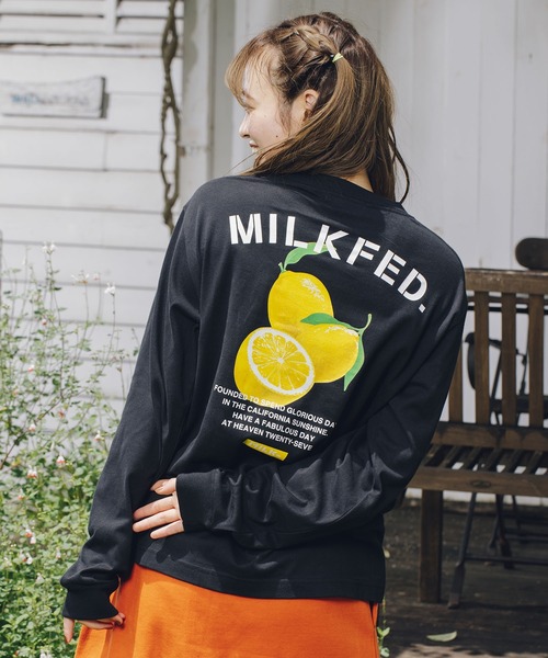MILKFED.(ミルクフェド)の「LS TEE LEMON(Tシャツ/カットソー・レディース・ホワイト/ブラック・ONE SIZE)」の1枚目の写真