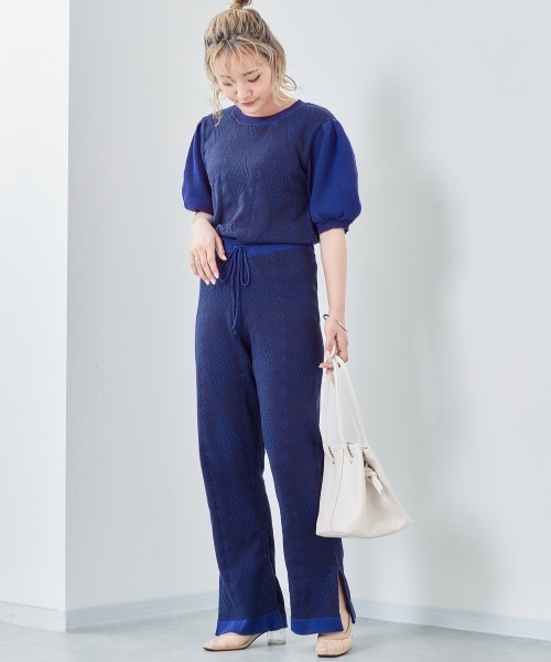 cepo（セポ）の「ジャガードニットイージーパンツ　※セットアップ可能（その他パンツ・レディース・ブルー/グレー・M）」の5枚目の写真