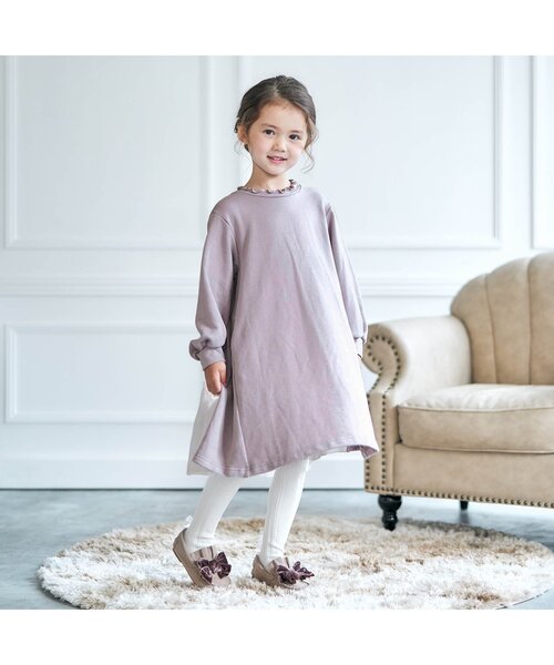 apres les cours(アプレレクール)の「バックシャンリボンワンピース(ワンピース・キッズ・ラベンダー/チャコール/ベージュ・130/140/80/90/110/120/100)」の4枚目の写真