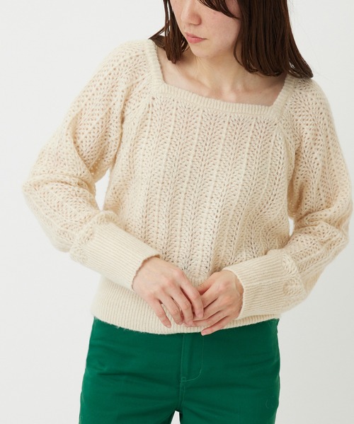 MADEMOISELLE ROPE'(マドモアゼル ロペ)の「バックリボンクロシェニットプルオーバー(ニット/セーター・レディース・オフホワイト/ピンク・38)」の2枚目の写真