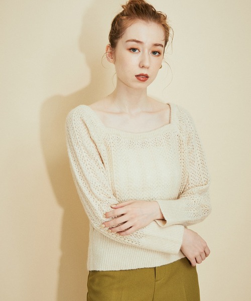 MADEMOISELLE ROPE'(マドモアゼル ロペ)の「バックリボンクロシェニットプルオーバー(ニット/セーター・レディース・オフホワイト/ピンク・38)」の13枚目の写真
