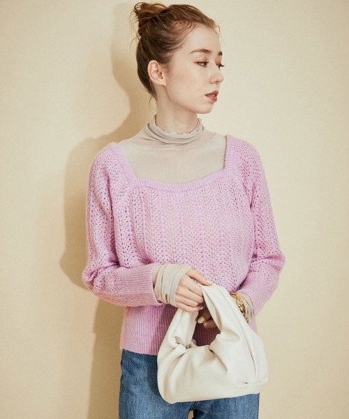 MADEMOISELLE ROPE'(マドモアゼル ロペ)の「バックリボンクロシェニットプルオーバー(ニット/セーター・レディース・オフホワイト/ピンク・38)」の9枚目の写真