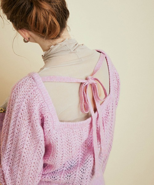 MADEMOISELLE ROPE'(マドモアゼル ロペ)の「バックリボンクロシェニットプルオーバー(ニット/セーター・レディース・オフホワイト/ピンク・38)」の10枚目の写真