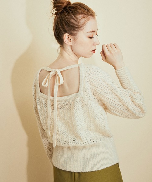 MADEMOISELLE ROPE'(マドモアゼル ロペ)の「バックリボンクロシェニットプルオーバー(ニット/セーター・レディース・オフホワイト/ピンク・38)」の19枚目の写真