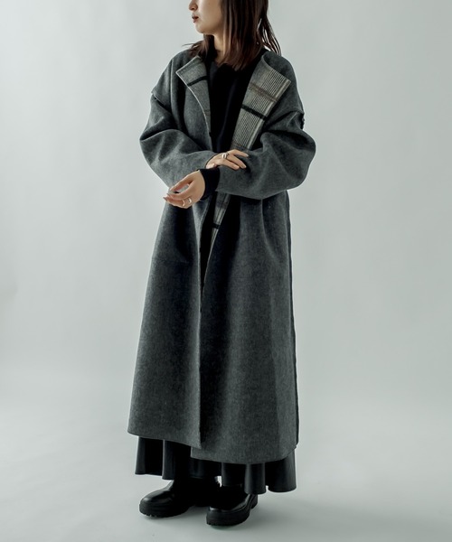 mystic(ミスティック)の「リバーシブルチェックコート(その他アウター・レディース・アイボリー/チャコールグレー/イエロー・1/2)」の15枚目の写真