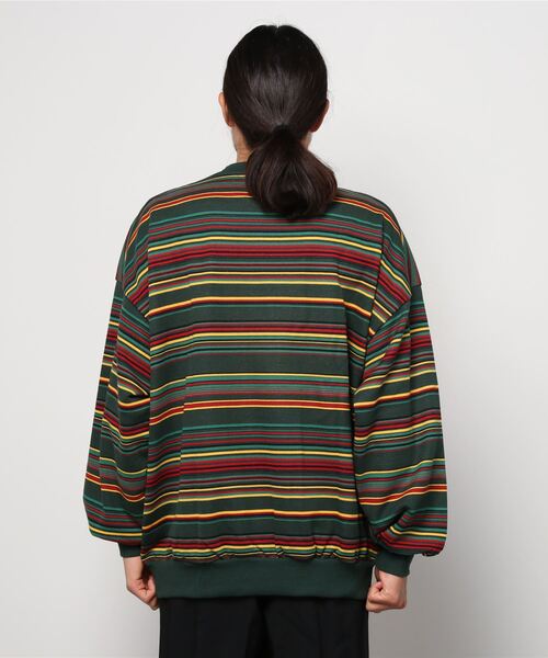 WEGO(ウィゴー)の「WEGO/ヘビーウエイトマルチボーダービッグシルエットプルオーバー(スウェット・メンズ・アイボリー/ダークグリーン・MEDIUM/LARGE)」の7枚目の写真