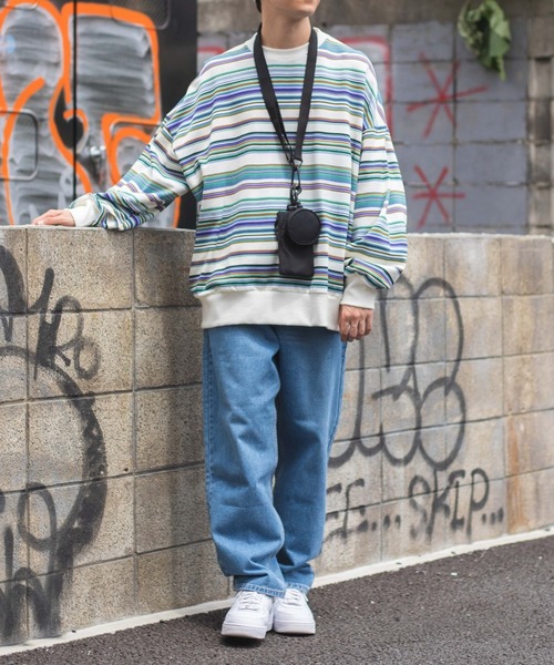 WEGO(ウィゴー)の「WEGO/ヘビーウエイトマルチボーダービッグシルエットプルオーバー(スウェット・メンズ・アイボリー/ダークグリーン・MEDIUM/LARGE)」の4枚目の写真