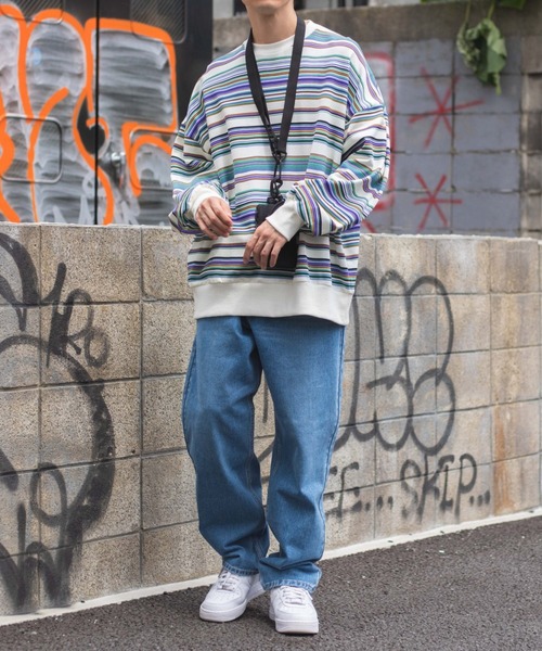 WEGO(ウィゴー)の「WEGO/ヘビーウエイトマルチボーダービッグシルエットプルオーバー(スウェット・メンズ・アイボリー/ダークグリーン・MEDIUM/LARGE)」の11枚目の写真