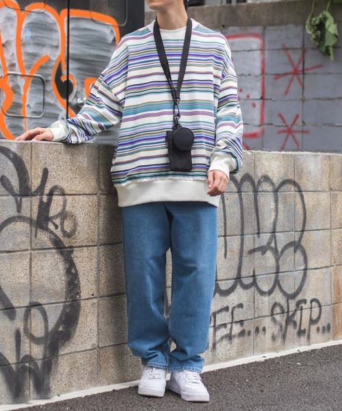 WEGO(ウィゴー)の「WEGO/ヘビーウエイトマルチボーダービッグシルエットプルオーバー(スウェット・メンズ・アイボリー/ダークグリーン・MEDIUM/LARGE)」の8枚目の写真