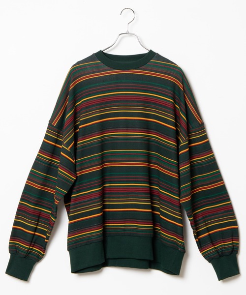 WEGO(ウィゴー)の「WEGO/ヘビーウエイトマルチボーダービッグシルエットプルオーバー(スウェット・メンズ・アイボリー/ダークグリーン・MEDIUM/LARGE)」の10枚目の写真