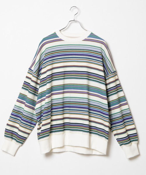 WEGO(ウィゴー)の「WEGO/ヘビーウエイトマルチボーダービッグシルエットプルオーバー(スウェット・メンズ・アイボリー/ダークグリーン・MEDIUM/LARGE)」の3枚目の写真