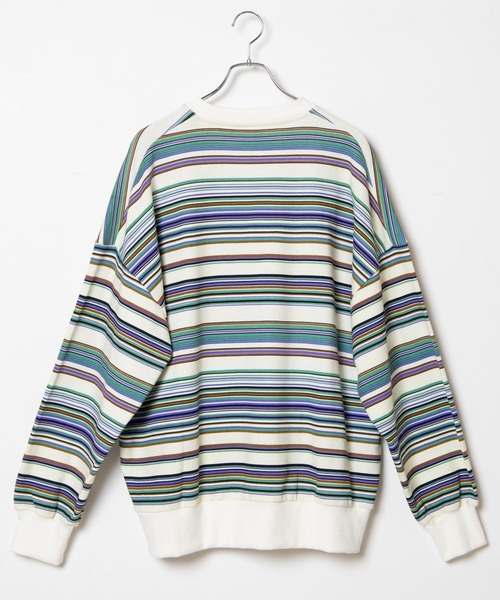 WEGO(ウィゴー)の「WEGO/ヘビーウエイトマルチボーダービッグシルエットプルオーバー(スウェット・メンズ・アイボリー/ダークグリーン・MEDIUM/LARGE)」の5枚目の写真