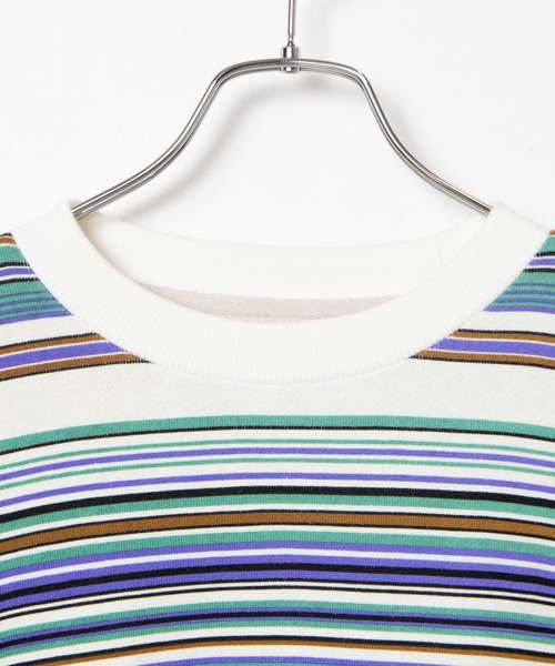 WEGO(ウィゴー)の「WEGO/ヘビーウエイトマルチボーダービッグシルエットプルオーバー(スウェット・メンズ・アイボリー/ダークグリーン・MEDIUM/LARGE)」の12枚目の写真