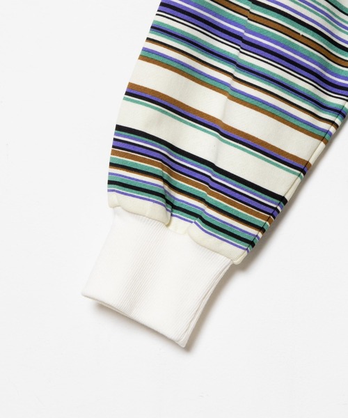 WEGO(ウィゴー)の「WEGO/ヘビーウエイトマルチボーダービッグシルエットプルオーバー(スウェット・メンズ・アイボリー/ダークグリーン・MEDIUM/LARGE)」の9枚目の写真