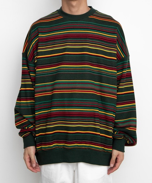 WEGO(ウィゴー)の「WEGO/ヘビーウエイトマルチボーダービッグシルエットプルオーバー(スウェット・メンズ・アイボリー/ダークグリーン・MEDIUM/LARGE)」の17枚目の写真