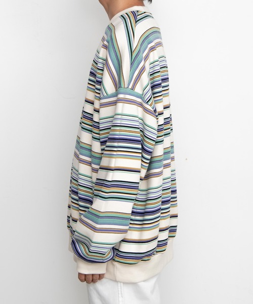 WEGO(ウィゴー)の「WEGO/ヘビーウエイトマルチボーダービッグシルエットプルオーバー(スウェット・メンズ・アイボリー/ダークグリーン・MEDIUM/LARGE)」の19枚目の写真