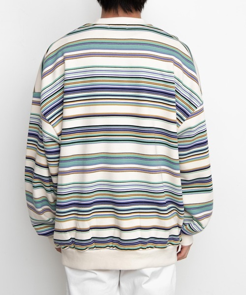 WEGO(ウィゴー)の「WEGO/ヘビーウエイトマルチボーダービッグシルエットプルオーバー(スウェット・メンズ・アイボリー/ダークグリーン・MEDIUM/LARGE)」の20枚目の写真