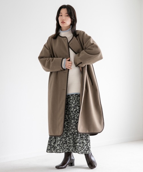 LOWRYS FARM（ローリーズファーム）の「ウールライクエリツキコート　952599（ノーカラーコート・レディース・ブラック/ブラウン/アイボリー・FREE）」の3枚目の写真