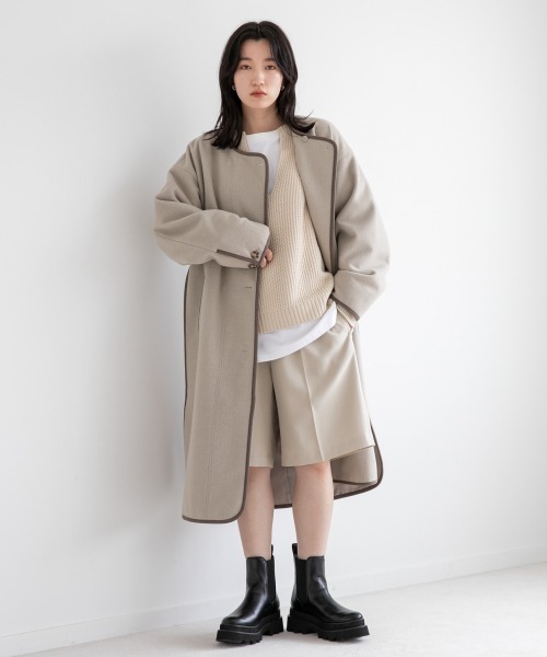 LOWRYS FARM（ローリーズファーム）の「ウールライクエリツキコート　952599（ノーカラーコート・レディース・ブラック/ブラウン/アイボリー・FREE）」の2枚目の写真