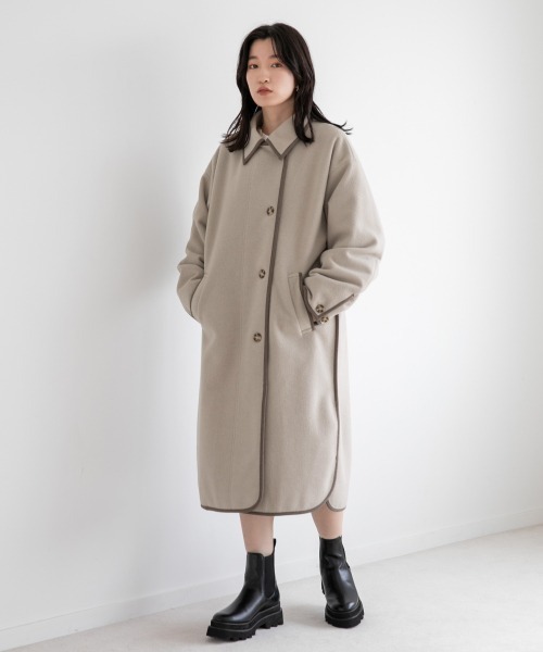 LOWRYS FARM（ローリーズファーム）の「ウールライクエリツキコート　952599（ノーカラーコート・レディース・ブラック/ブラウン/アイボリー・FREE）」の4枚目の写真