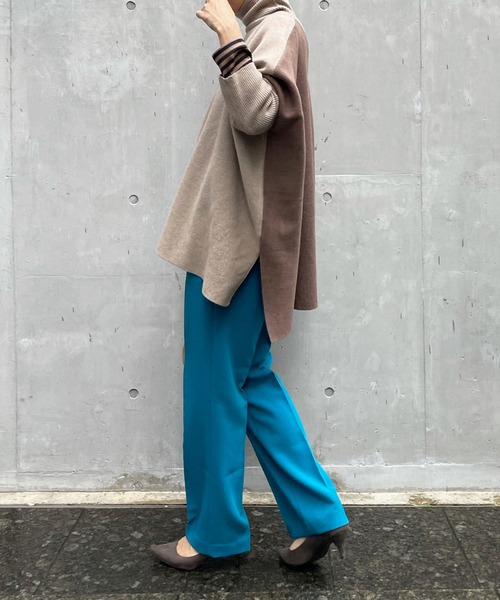 DouDou（ドゥドゥ）の「バイカラーポンチョニット（ニット/セーター・レディース・オフホワイト/チャコールグレー/ベージュ・FREE）」の9枚目の写真