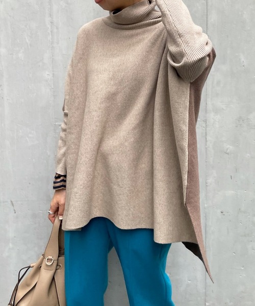 DouDou（ドゥドゥ）の「バイカラーポンチョニット（ニット/セーター・レディース・オフホワイト/チャコールグレー/ベージュ・FREE）」の21枚目の写真